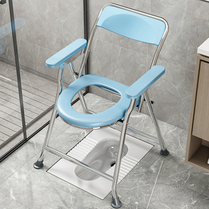 不锈钢折叠老人坐便椅带轮大便椅残疾病人坐便器厕所椅扶手洗澡椅