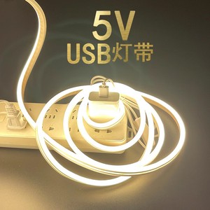 usb充电宝led灯带5v柔性霓虹硅胶嵌入式自粘电池盒宿舍电脑桌软条