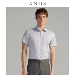 ANOS衬衫男短袖条纹款商务正装夏季氨纶暗扣设计免烫天然纤维抗皱