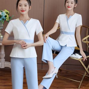 夏季高端美容院美容师工作服女气质大码短袖养生馆店技师工装套装