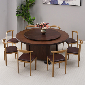 实木圆形餐桌带转盘1.8米2米酒店大圆桌子家用10人家用经济型饭桌