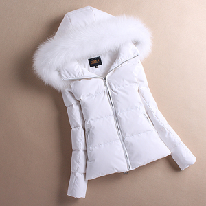 大毛领短款修身白色小款羽绒服女韩国显瘦加厚时尚冬装小个子外套
