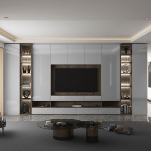 现代简约电视柜组合墙柜一体背景墙客厅满墙轻奢整体电视机柜实木