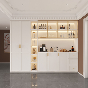 现代简约轻奢餐边柜高柜一体靠墙客厅实木酒柜厨房置物柜法式定制