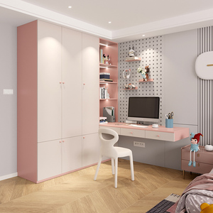 儿童房卧室衣柜书桌书架一体转角靠墙学生书柜置物架轻奢现代实木