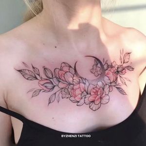 byzhenzi榛子本铺欧美风胸口花朵纹身贴ins风持久防水女