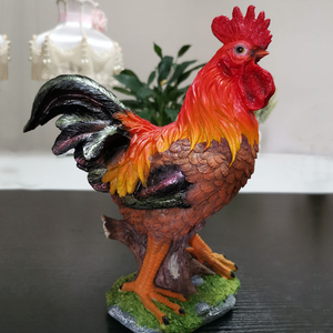创意红色仿真大公鸡雕塑生肖动物模型树脂陶瓷雄鸡摆件客厅装饰品