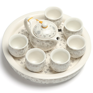 轻奢隔热客厅茶具套装整套功夫陶瓷茶盘家用茶壶茶杯杯泡中式白色