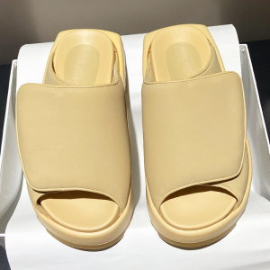 yeezy椰子面包拖鞋女夏季外穿时尚踩屎感真皮厚底5cm魔术贴一字拖