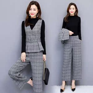 时尚套装女春装2019新款女御姐洋气时尚气质俏皮阔腿裤马甲三件套