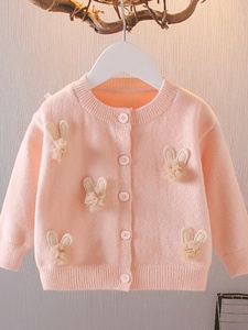 戴维贝拉᷂0-1-2-3-4岁女宝宝春秋装长袖开衫女童毛衣一岁婴儿针织