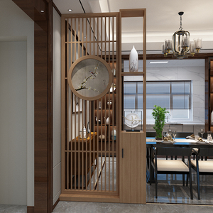 新中式屏风隔断柜客厅遮挡玄关柜家用简约实木栅栏置物架入户现代