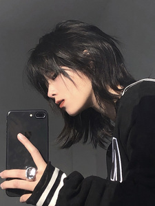 鲻鱼头假发韩版帅气日系男女通用表演假发学生狼尾全头套式长短发