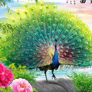 满钻钻石画diy富贵吉祥点钻十字绣孔雀开屏客厅装饰画点钻砖石绣