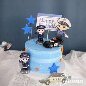 小警察蛋糕装饰摆件警察警车插件生日快乐插牌建军节军人兵哥哥