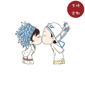 中国风京剧戏子小情侣印花 服装热转印烫画贴 diy手工 熨烫贴图案