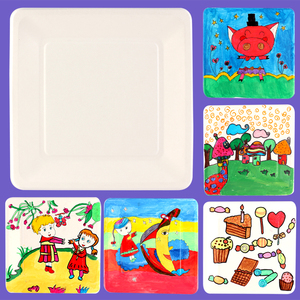 正方形空白纸盘幼儿园绘画材料儿童diy手工制作画画一次性纸盘子