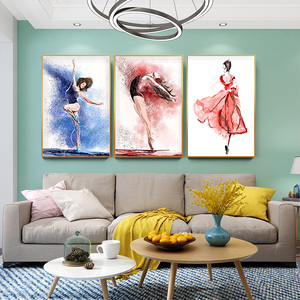 手绘芭蕾女孩装饰挂画创意艺术舞蹈室跳舞培训班墙面壁画现代简约