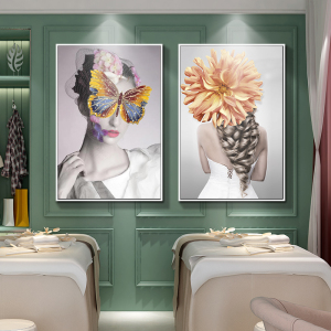 美容院装饰画人物美女养生馆服装美发店玄关客厅背景墙面壁画挂画