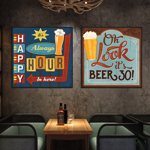 美式复古餐厅装饰画咖啡厅酒吧饭店背景墙壁画工业风广告海报挂画