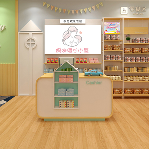 母婴店收银台背景墙简约现代吧台小型展示架多功能孕婴店收钱柜台