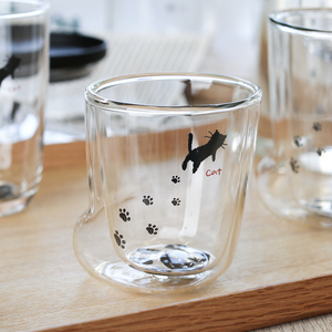 日本进口Aderia猫爪杯双层耐热玻璃杯牛奶杯可爱猫爪水壶果汁壶