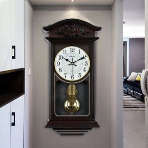 摆钟挂墙中式仿古客厅报时挂钟办公室钟表石英钟挂表家用大号时钟