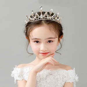 韩式儿童皇冠生日头饰公主可爱女童走秀王冠小孩演出表演金色发饰