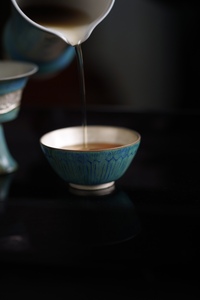 梵汝茶书院 银装素裹官绿釉清昼规则纹茶杯日式粗陶手工品茶杯