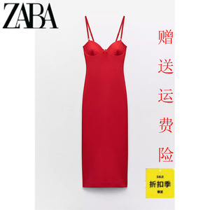ZARA KISS新款 女装 中长款红色修身礼服吊带连衣裙 4661315 600