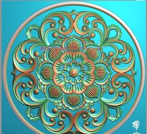 欧式圆形洋花精雕图圆灯盘莲花洋花木门衣柜贴花浮雕灰度图雕刻图