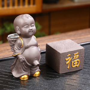 喷水紫砂茶宠茶玩尿童可爱创意福娃童子撒尿娃娃茶盘摆件茶道配件