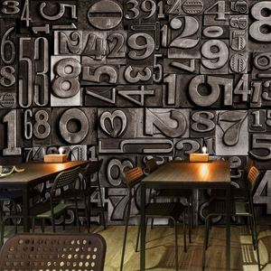 复古工业风装饰壁纸3d斑驳欧式英文字母墙布咖啡馆清酒吧怀旧墙纸
