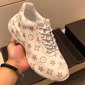 欧美轻奢老爹鞋男小蜜蜂真皮印花小白鞋男士bvi.lv增高包底休闲鞋