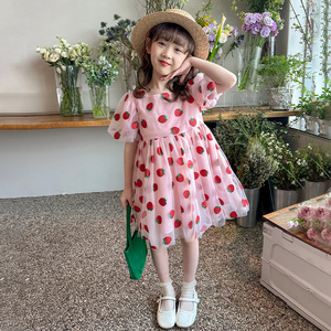 女童夏装连衣裙2024新款洋气夏季韩版儿童草莓纱裙小女孩公主裙子
