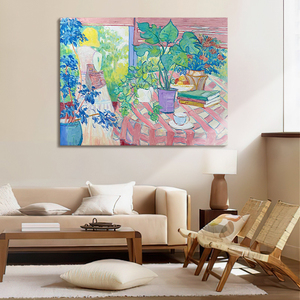 小众艺术马蒂斯手绘油画花卉装饰画客厅沙发后背景墙横幅肌理挂画