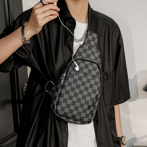 guЕlvЕhermesЕkt经典格子胸包潮牌男包胸前包单肩包骑行斜挎包