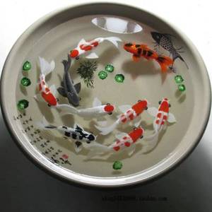 手绘年年有余锦鲤3d立体树脂画金鱼创意玄关九鱼图高端装饰画摆z.