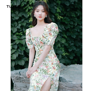 00郑秀秀27淘宝泡泡袖碎花连衣裙女欧洲站夏装2022新款欧货女装时尚