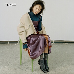 正品tuxee女装江一燕明星同款衣服秋冬时尚毛呢短外套上衣气质大