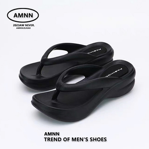 AMNN韩版时尚增高跟人字拖女夏外穿防滑厚底凉拖鞋中跟简约沙滩鞋