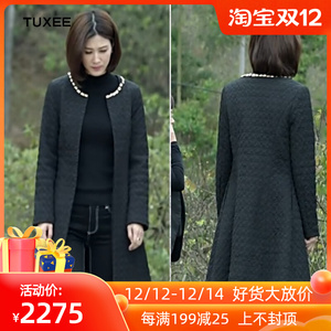 正品tuxee秋冬新款我们的爱明星丁雪童蕾同款黑色中长款大衣毛呢