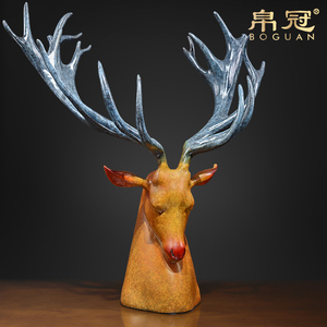 全铜鹿头雕塑艺术品摆件客厅玄关麋鹿家居装饰品创意开业礼品招财