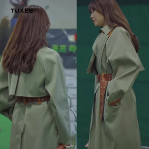 tuxee顶楼韩剧李智雅同款衣服秋冬季中长款气质宽松收腰风衣外套