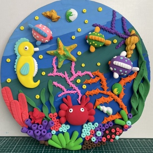 超轻粘土手工作品成品海底世界黏土浮雕画彩泥太空泥来图定制相框