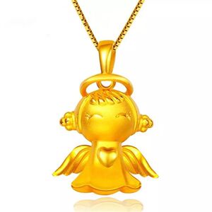 周大福焕美沙金直播 越南沙金磨砂小天使吊坠项链饰品礼物