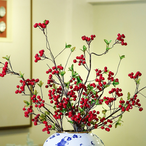 红果发财果冬青果假花客厅插花摆设家居装饰婚庆乔迁新年花艺摆件