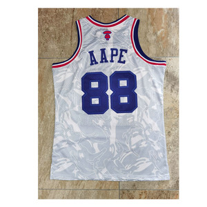 全刺绣 88号aape复古联名1988全明星球衣密绣版篮球服 红色 白色