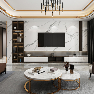 轻奢岩板电视背景墙连纹大板砖新中式2020岩石板电视墙客厅装饰柜