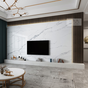 岩板背景墙1200x2400轻奢新中式2020高光电视沙发山水画连纹大板